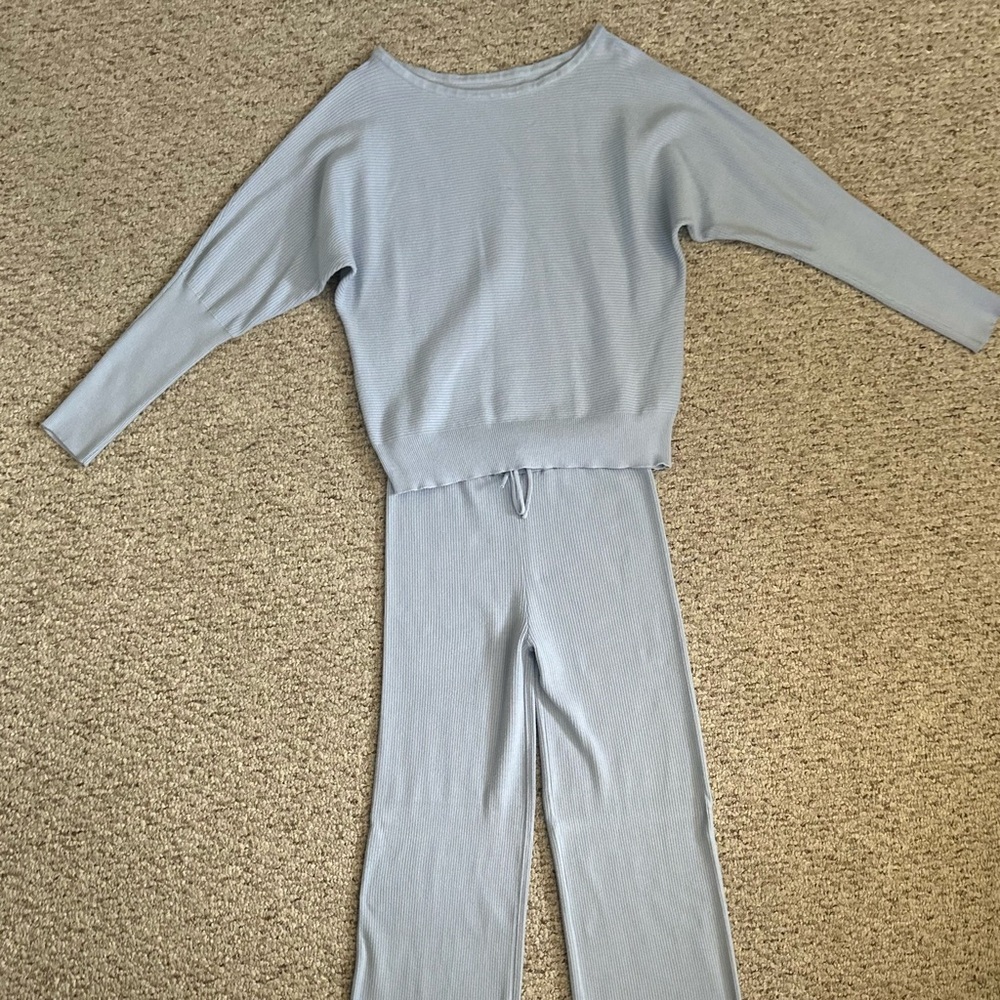 Matching Sweater Set Ribbed Light Blue Size Large - Picture 10 of 11